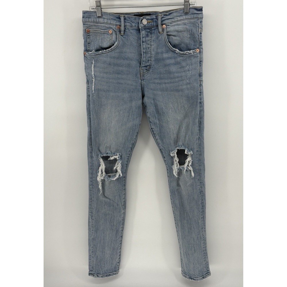 Purple Brand Jeans Men 30x33 Mid Indigo P002 Distressed Stretch Slim Fit Denim